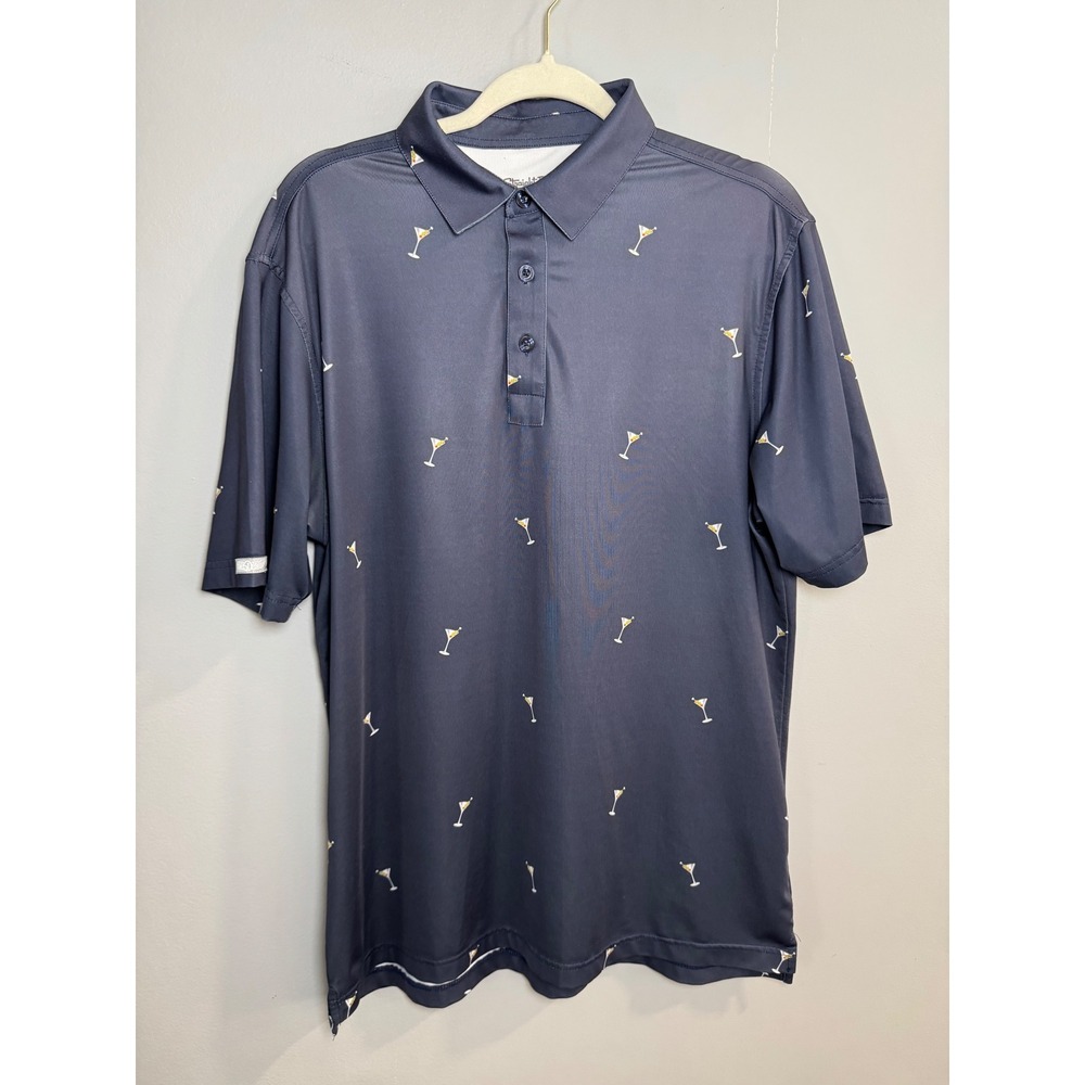 Straight Down Mens Polo Shirt Martini Print Short Sleeve Golf Shirt‎ Size M